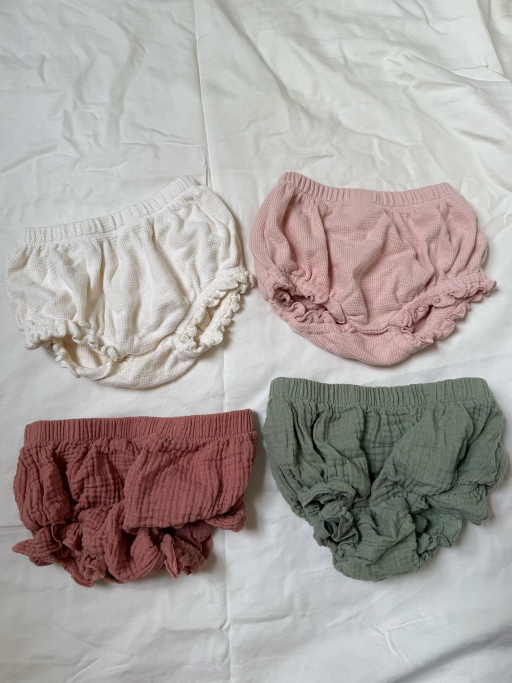 Baby Soft Ruffled Bloomers - Pink, White, Sage, Mauve